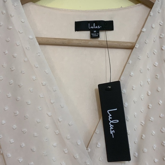 Lulus | NWT Next to You Cream Swiss Dot Ruffled Midi Asymmetrical Ruffle Dress M - Picture 6 of 7